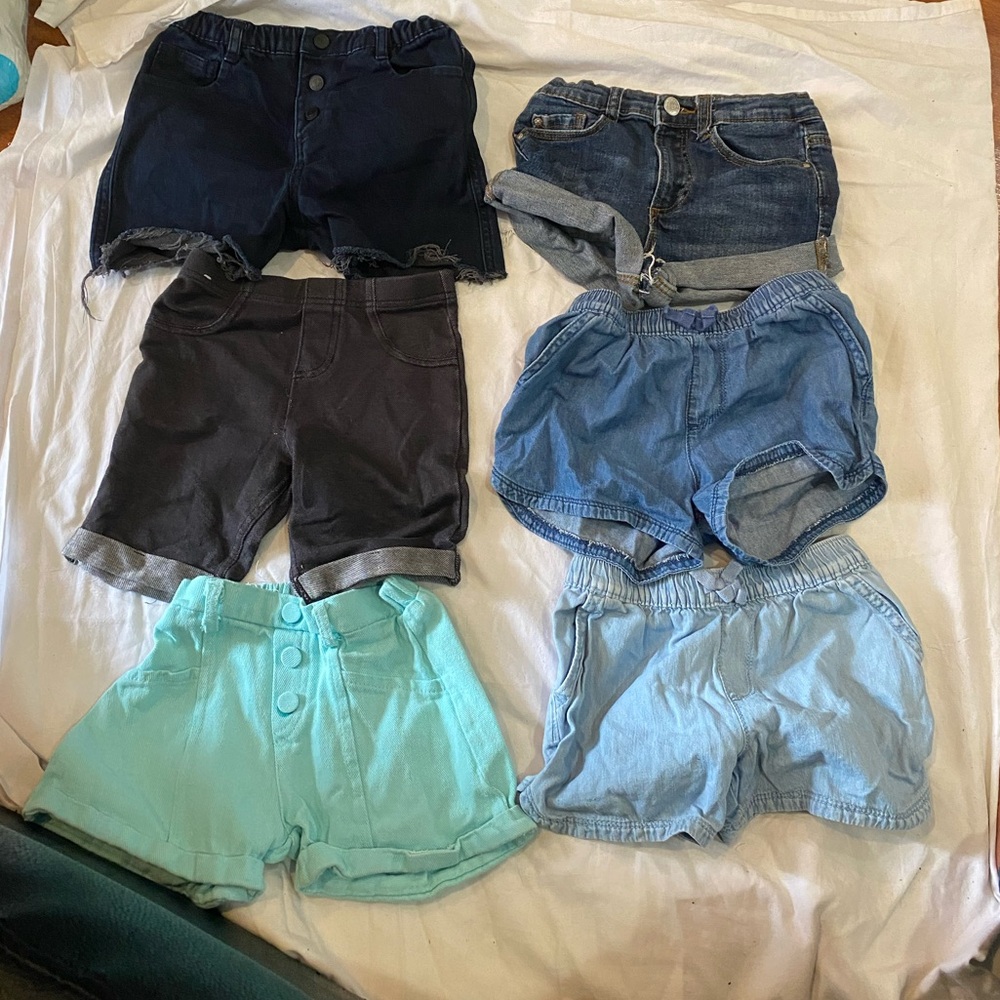 6 Kids Denim and Cotton Shorts Set - Blue, Black, and Aqua